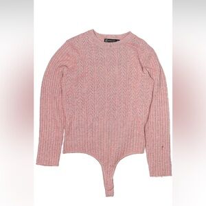 New York & Company Soft Pink Cable Knit Bodysuit